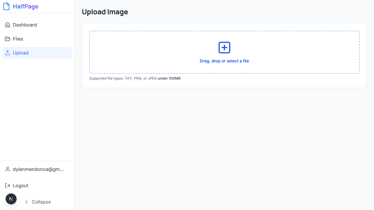 Upload interface showing drag and drop functionality